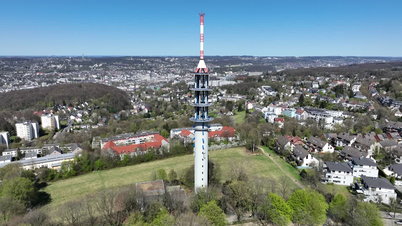 Wuppertal Antenna, signal tower, broadcasting, wifi, 5G, 4G, antenna, Germany. close up aerial view.
