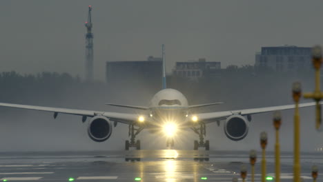 airplane taking off or landing in foggy conditions