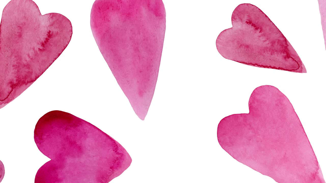 Abstract background with hand drawn watercolor hearts. Looped Animation.
