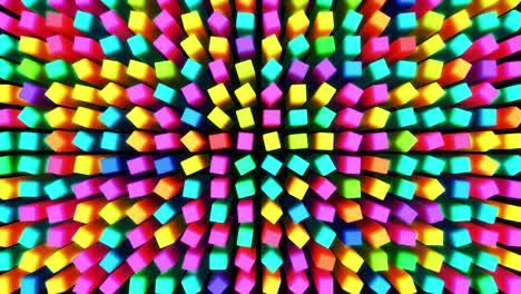 fondo geométrico simple abstracto en 3d con cubos multicolores en 4k. animación en bucle suave. cubos giratorios forman una estructura en cascada. fondo de diseño de movimiento simple creativo con objetos en 3d. bucle vj
