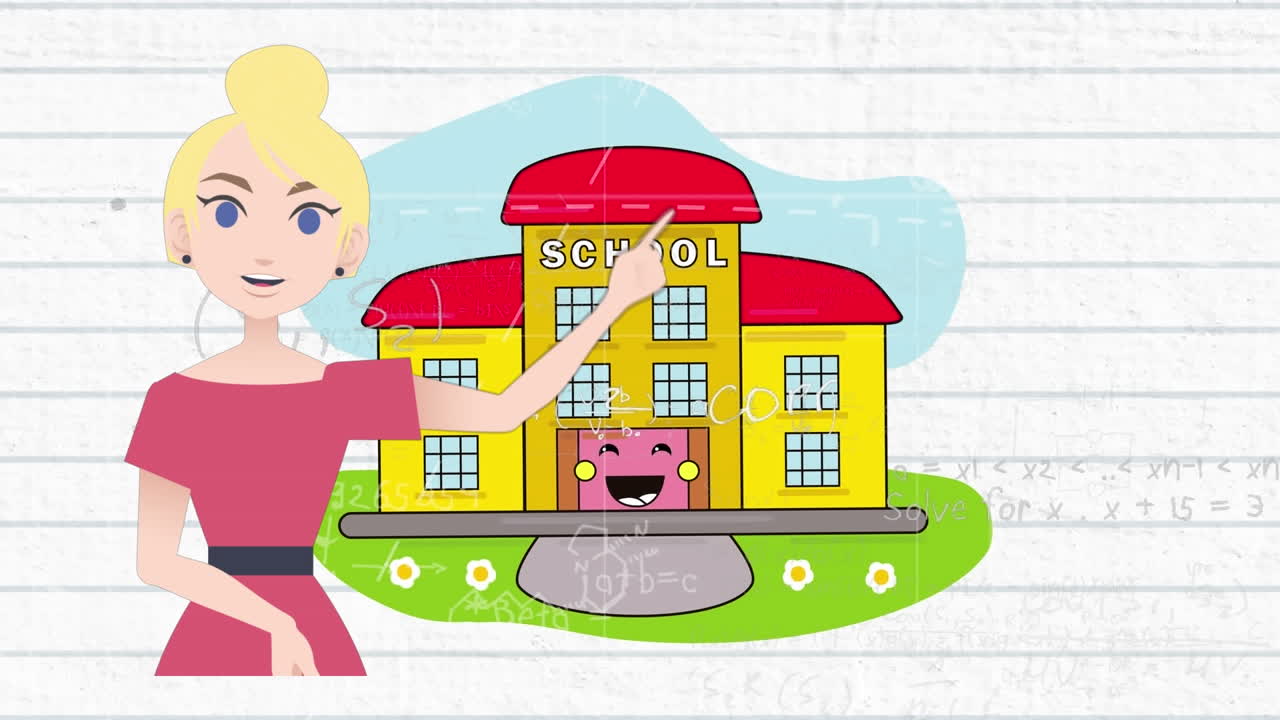 학교 아이콘 을 통해 이야기 하는 여자 의 애니메이션