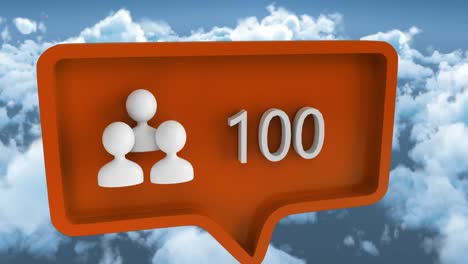 animation of people icon with numbers on speech bubble over sky and clouds