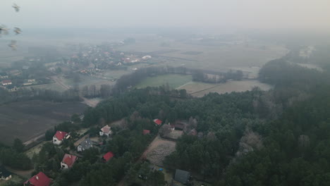 El-Impresionante-Paisaje-En-Bartoszylas,-Polonia-Con-Diferentes-Casas-Rodeadas-De-árboles-Verdes---Toma-Aérea