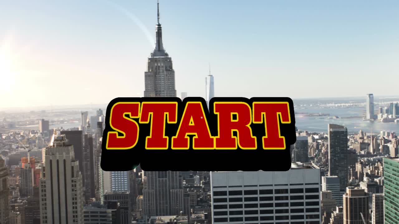 animación del texto de inicio sobre el paisaje urbano