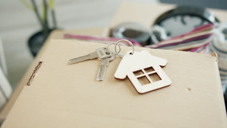 house keys on moving box
