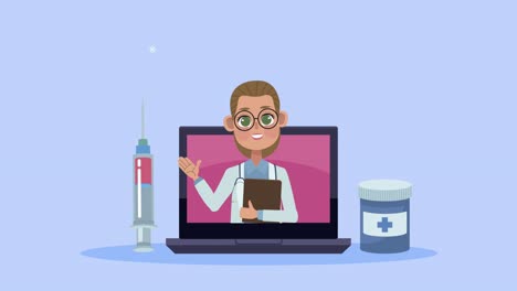 female doctor in laptop medical animation