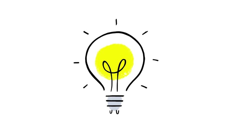 Lightbulb hand drawn doodle, stop motion animation isolated on a white background