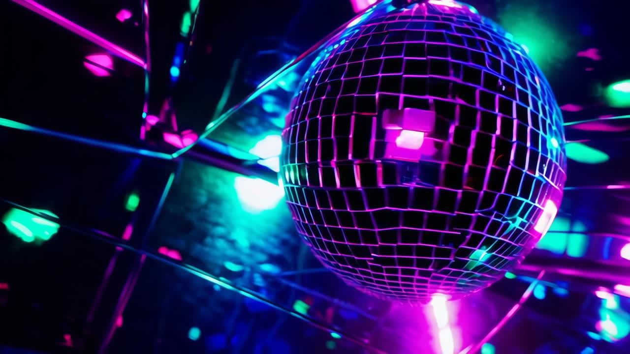 Disco Ball in a Nightclub with Neon Lights