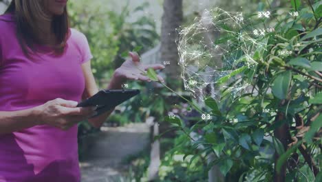 video de la red de conexiones sobre mujer caucásica trabajando en el jardín