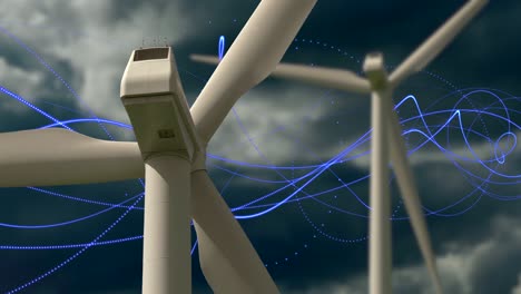 composite clip of wind mill with digital generated background animation