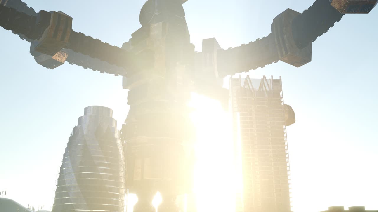 외계인 우주선이 도시 위를 떠다니고 있습니다.