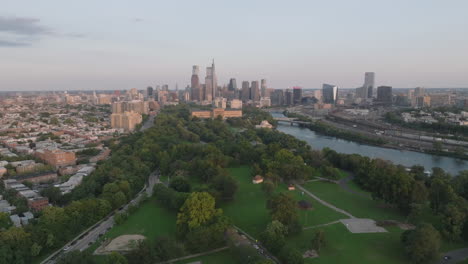 aerial view of philadelphia on a summer evening