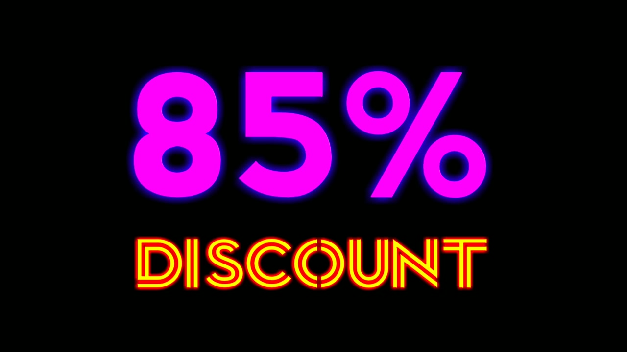 Neon light text 85 percent Discount on black background black friday,big sale event for shop,retail, resort,bar display promotion business concept