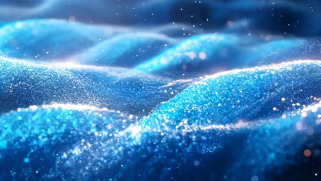 a blue wave with a lot of sparkles in it. the sparkles are scattered all over the wave, giving it a dreamy and ethereal quality