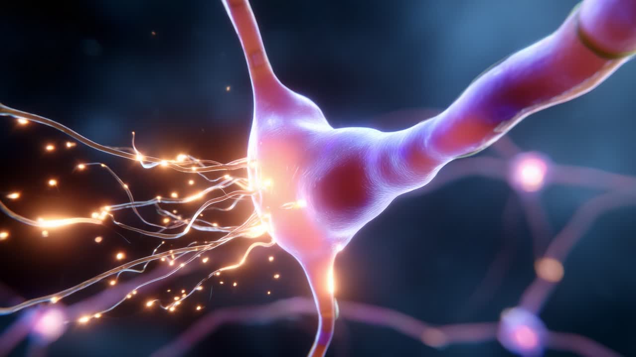 Captivating Visual of Neural Activity Highlighting a Neuron Firing, With Detailed Sparks of Synaptic Transmission Emphasizing the Complexity of Neural Connections and Their Vital Role in Brain Function