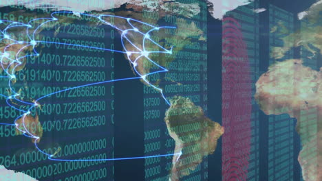 world map against data processing