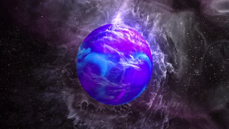 Animation-of-blue-planet-in-violet-galaxy