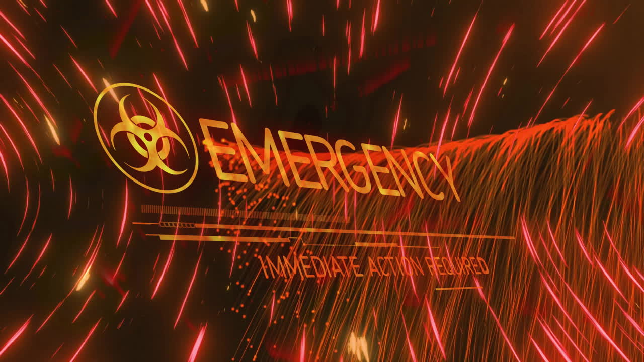 생물학적 위험 표지판의 애니메이션, 긴급 즉각적인 조치가 필요합니다.