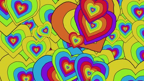 Animation-of-rainbow-hearts-over-rainbow-background