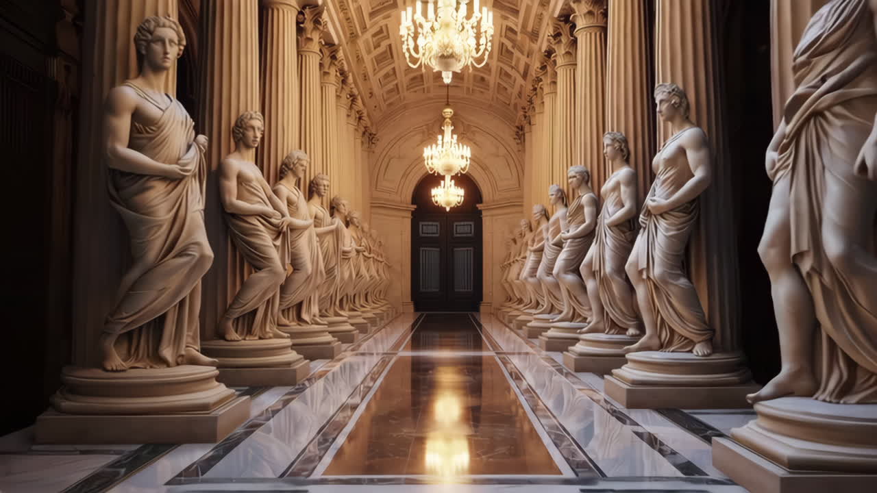 Ancient Roman/Greek Style Hallway with Statues