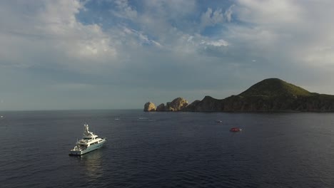 Aerial-shot-of-a-luxury-yacht-in-Los-Cabos,-Baja-California-sur