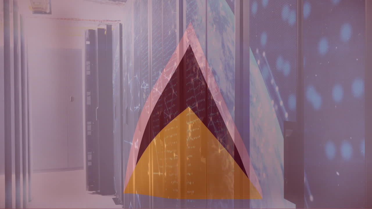 기술 환경에서 데이터 서버를 통해 추상적인 기하학적 모양 애니메이션