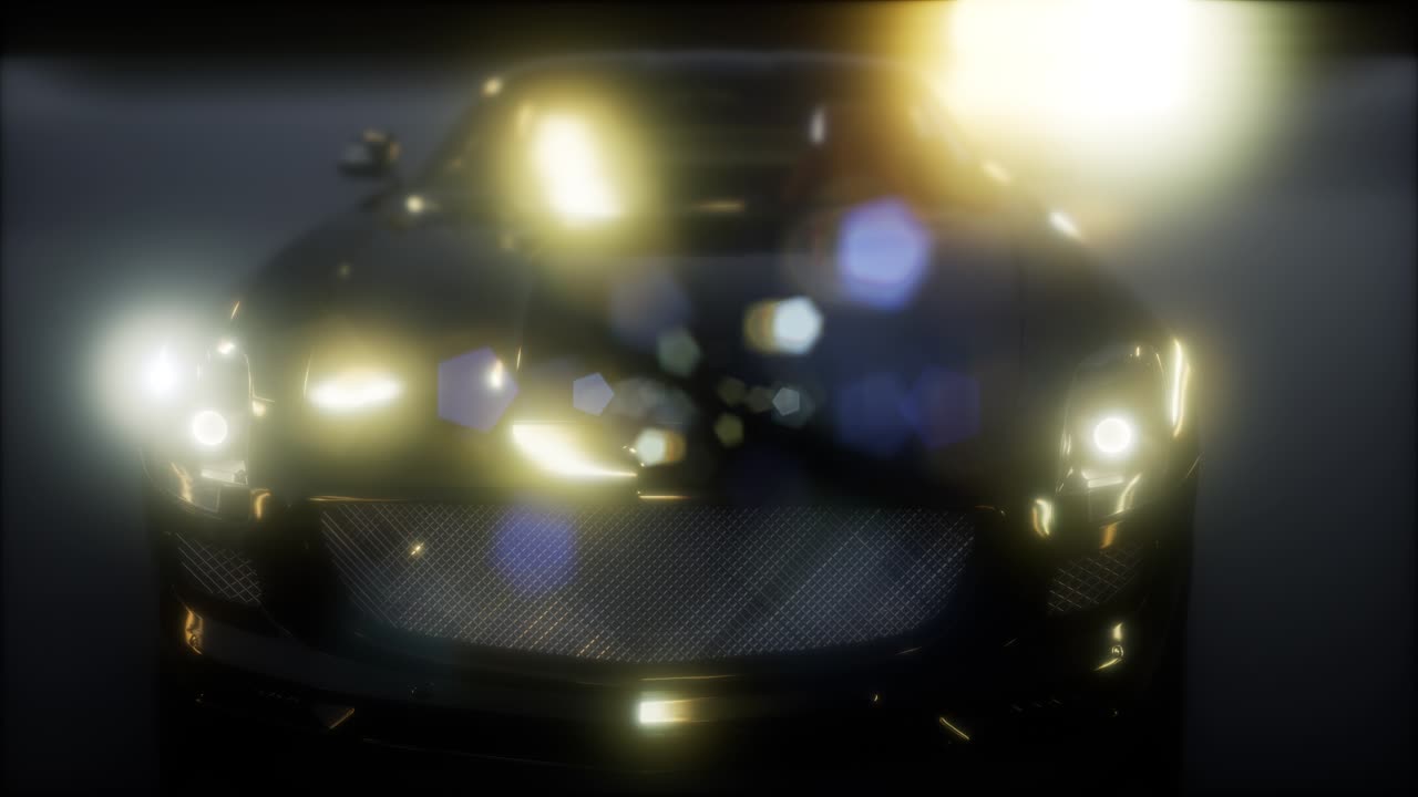 밝은 조명을 가진 어두운 스튜디오에서 럭셔리 스포츠 자동차