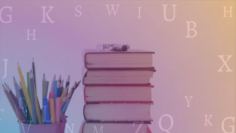 animación de artículos escolares y libros sobre cartas