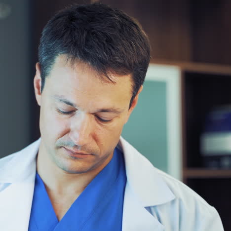 coworkers are talking in medical center. man specialist listens attentively to a female doctor inside the room.