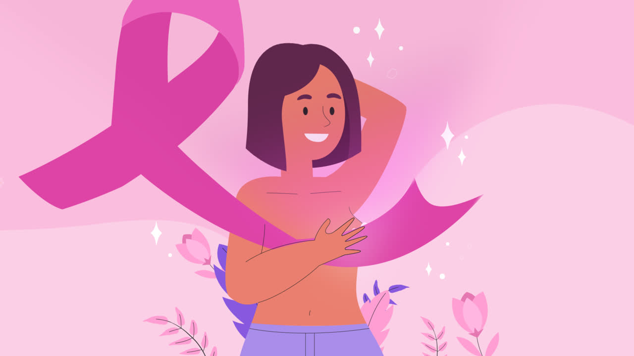 una animación de ilustración para el mes de concienciación sobre el cáncer de mama