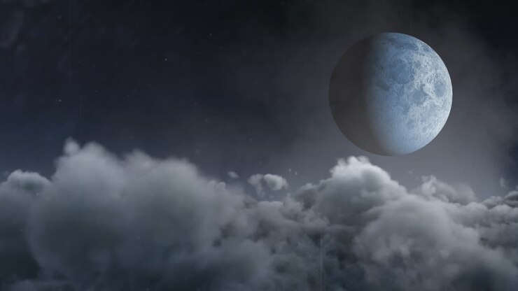 Animação de interferência sobre a lua e nuvens em movimento no céu.