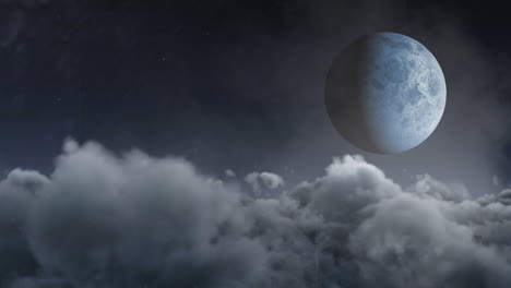 animation of interference over moon and moving clouds in sky