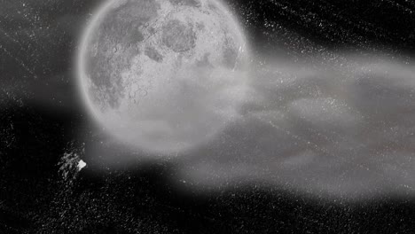 Animation-of-white-scratches-over-white-cloud-moving-across-the-moon-in-night-sky