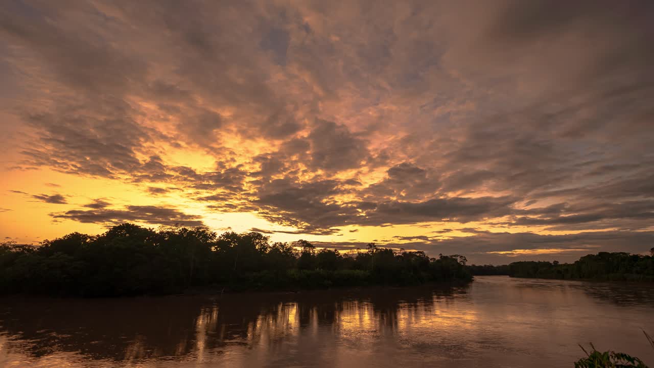 Timelapse of Soft Sunset Clouds over Amazon River