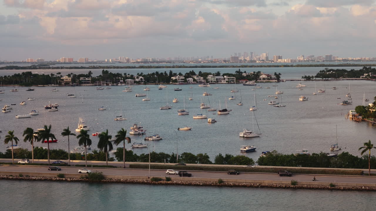 Miami Bay with Boats and Houses