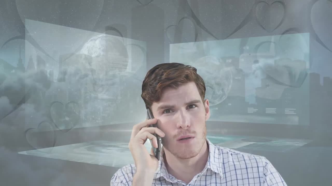 스마트 폰과 데이터 처리를 사용하는 사업가의 애니메이션