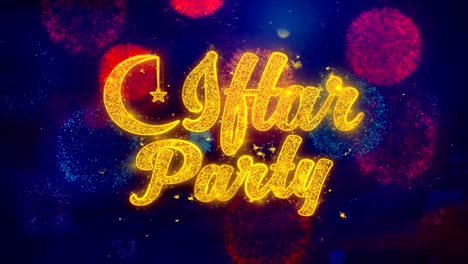 el texto del deseo de la fiesta de iftar sobre las coloridas partículas de explosión de fuegos artificiales.