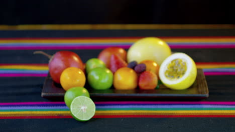 fresh fruits and a glass of lemonade