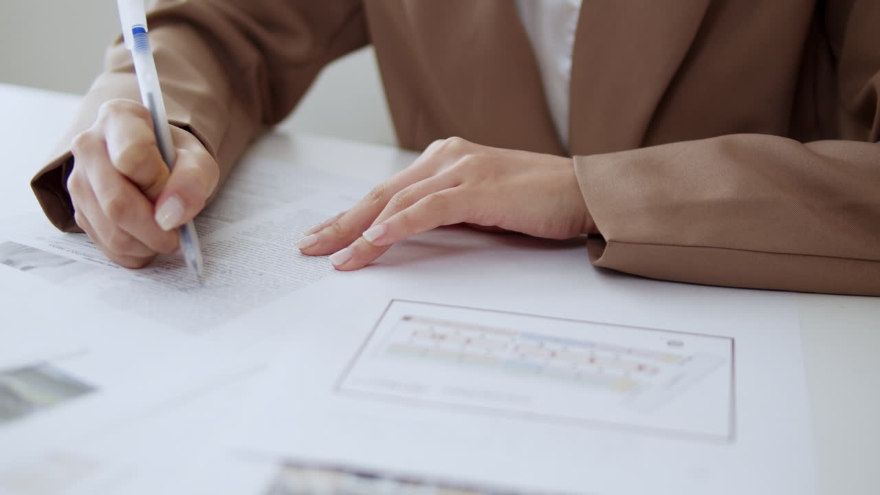Portrait of Asian woman in neat clothes signing a work contract in the office.