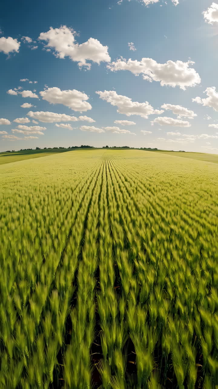 Un vasto campo di grano sotto un cielo nuvoloso