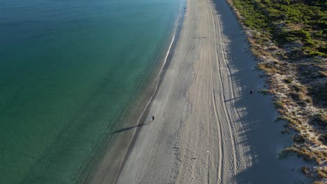 pareja caminando por la playa de woodman point, suburbios de la ciudad de perth en australia occidental