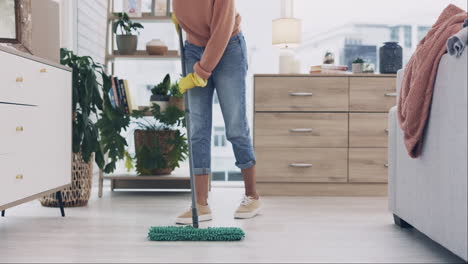 person, mopping and cleaning living room floor