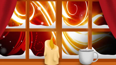 digital animation of candle, coffee cup and wooden window frame