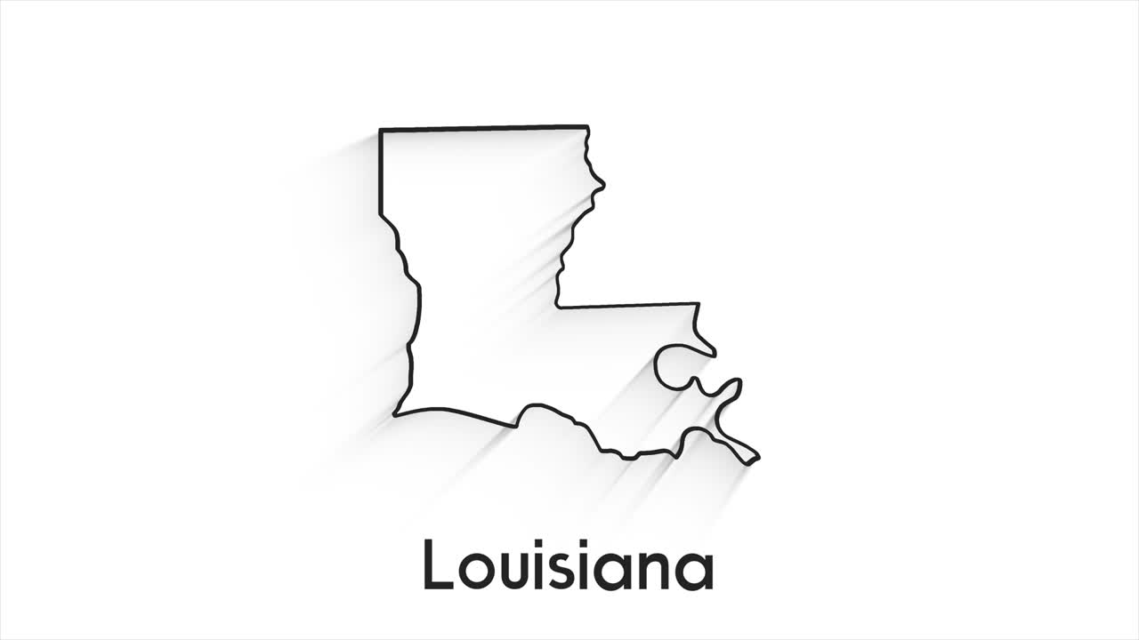 estado de luisiana de los estados unidos de américa. marcador de ubicación de línea animada en el mapa. fácil de usar con el modo de transparencia de pantalla en su video.