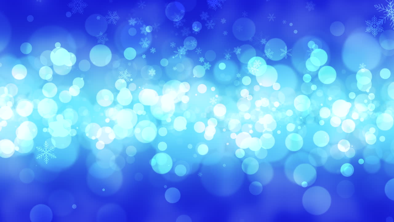 새해 복 많이 받으세요, 메리 크리스마스와 함께 떨어지는 푸른 보케와 눈송이