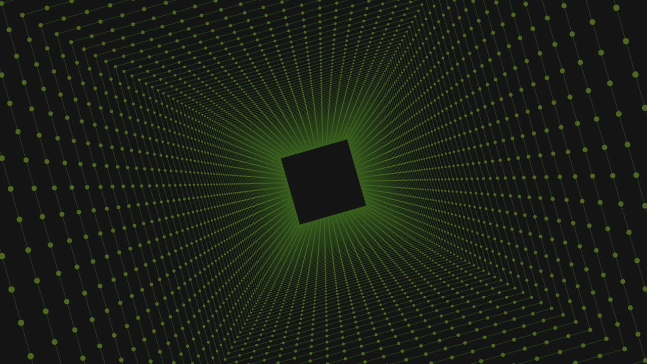 검은색 그라디엔트에 네온 점이 있는 어두운 구 ⁇ 에서 회전하는 추상적인 무지개 큐브