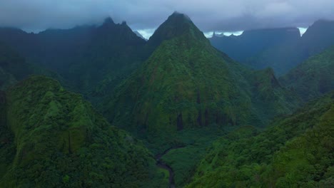aerial view of lush green mountains and valley