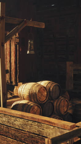 old wooden barrels in a rusted building