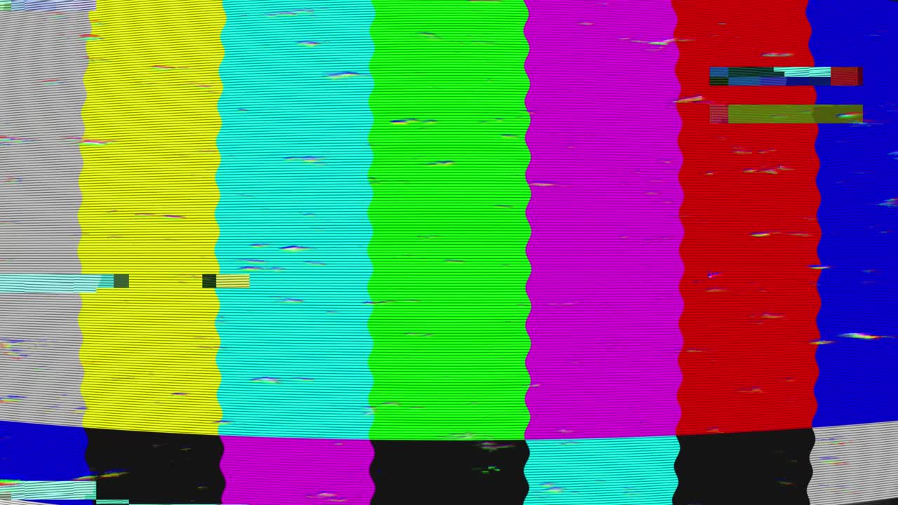 Retro TV Color Bars with Digital Glitch and Static Noise