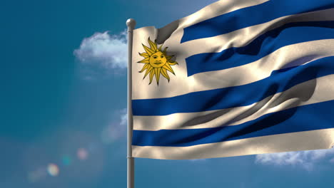 uruguay national flag waving on flagpole